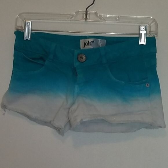 Jolt Short Shorts Jean Teal White Cotton Denim Ombre Juniors WOMEN'S WOMAN'S 0 - Picture 4 of 9